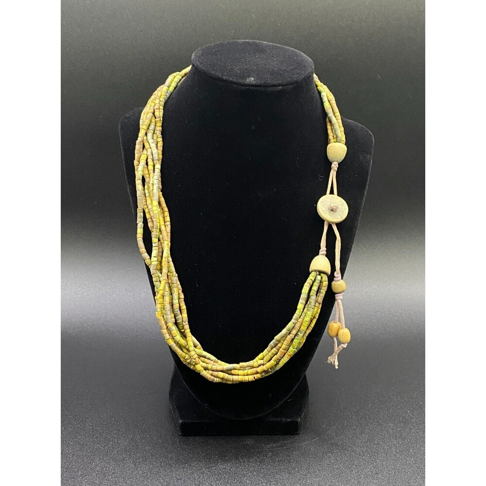 Green Multistrand Beaded Necklace Boho Layered Statement Jewelry